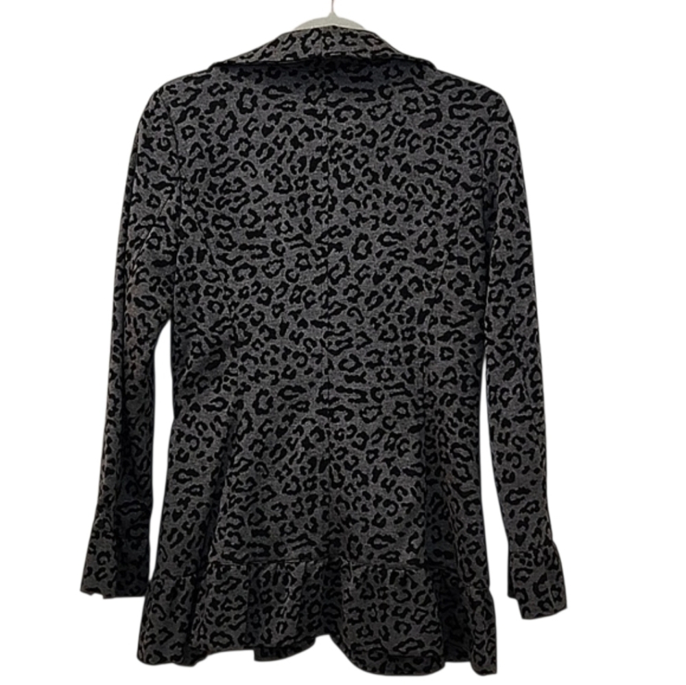 Sandro Studio Black Grey Leopard Print Ruffle Front Belted Blazer Size Small - Picture 3 of 16